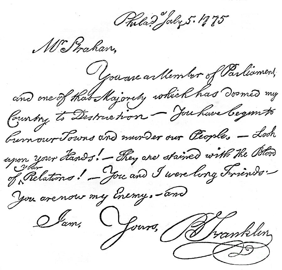 Facsimile Of A Letter From Benjamin Drawing by Print Collector
