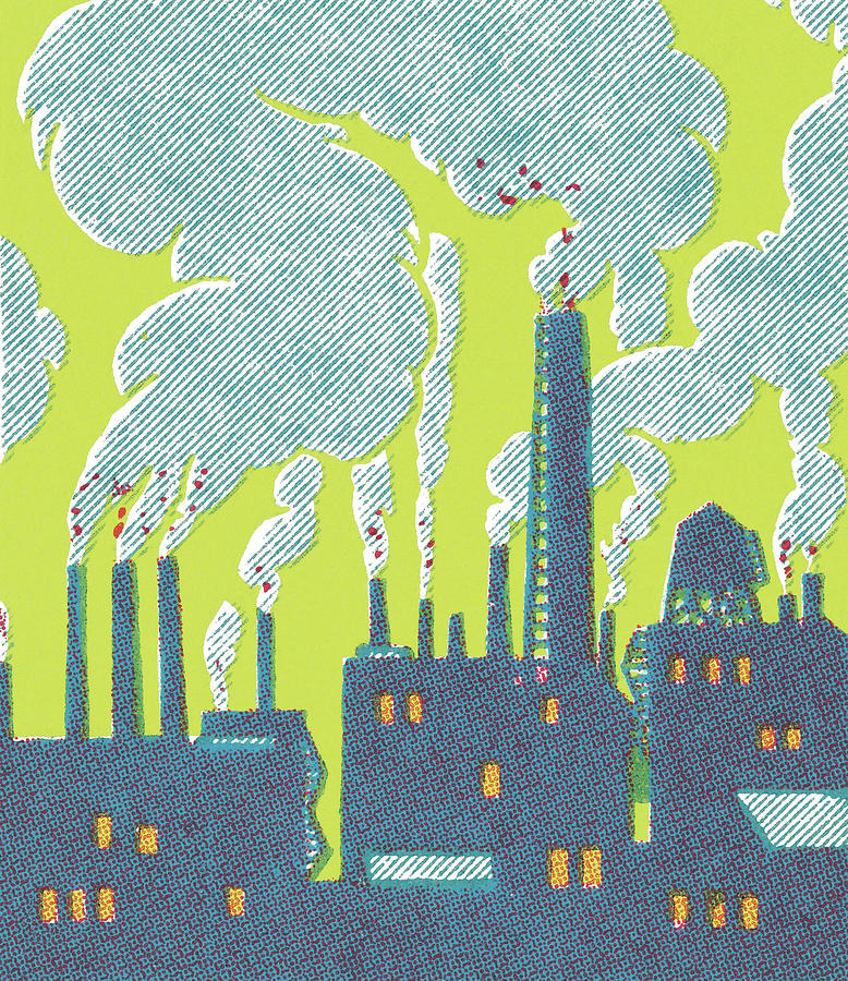 Vintage Drawing - Factory and Pollution by CSA Images