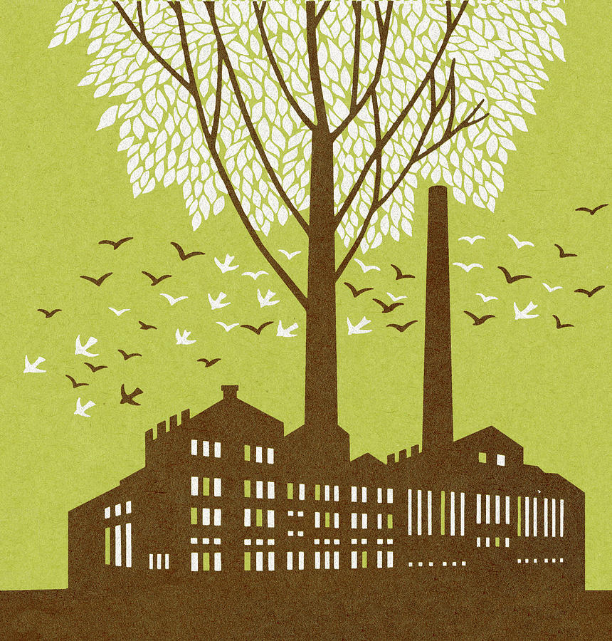 Architecture Drawing - Factory With Tree by CSA Images