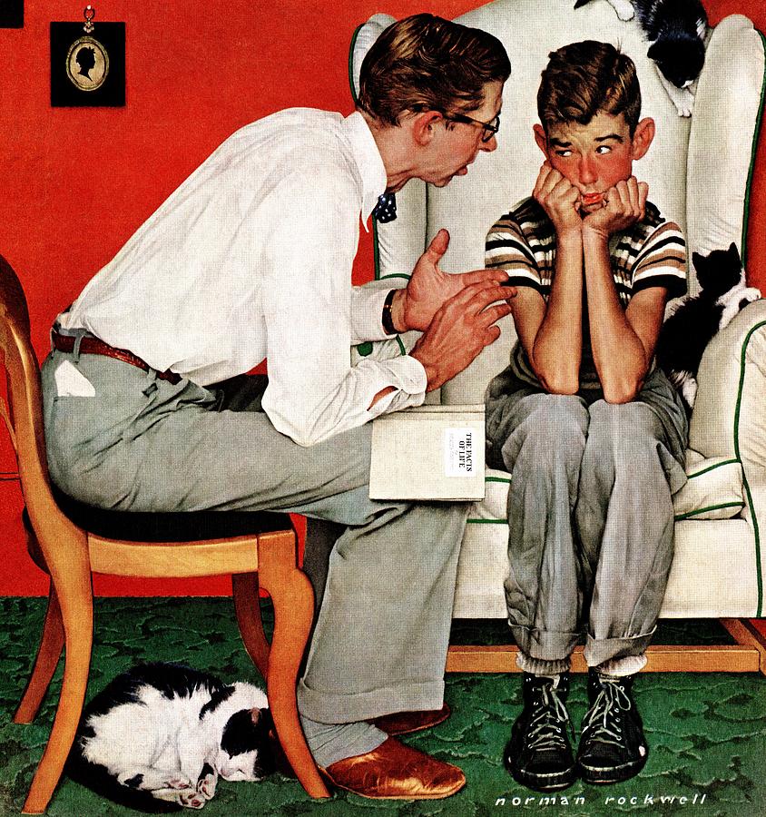 Cat Painting - Facts Of Life by Norman Rockwell