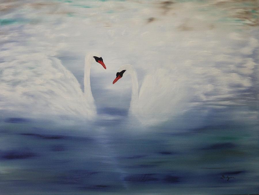 Abstract Painting - Fading Swans by Berlynn