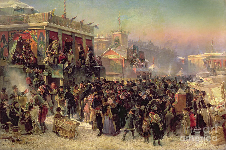 Fair Booths On Admiralty Square, St. Petersburg, 1869 Painting by Konstantin Egorovich Makovsky