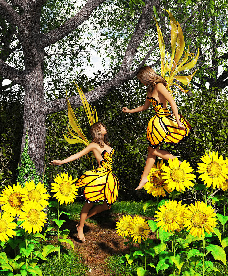 Fairies and Sunflowers by Barroa Artworks