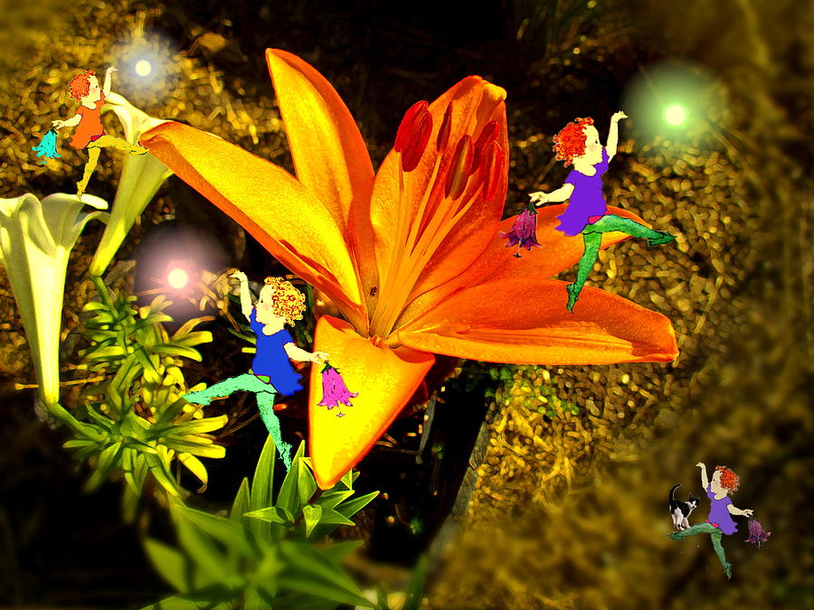 Fairies Dusting Lilies Digital Art by Joyce Dickens