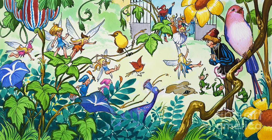 Fairies in the garden Painting by Jose Ortiz