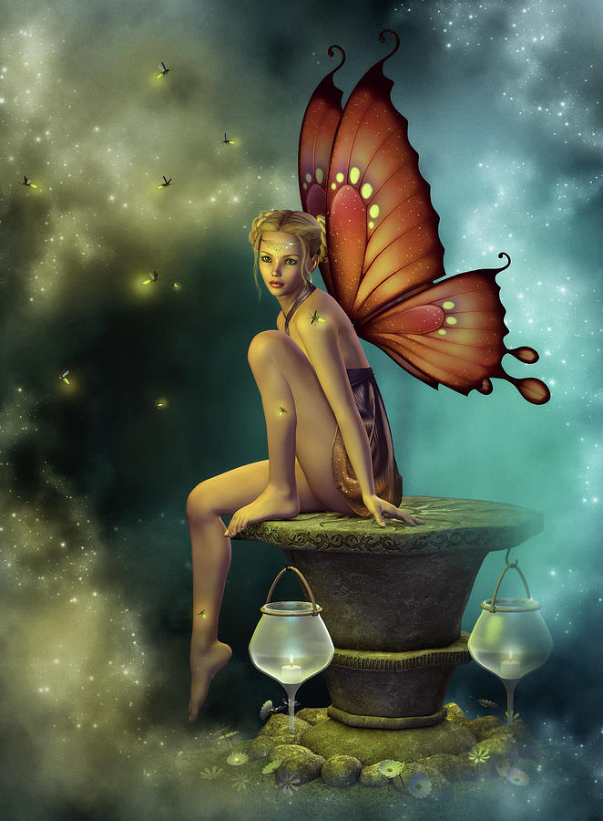 Fairy Digital Art - Fairy Glowflies by Susan Mckivergan