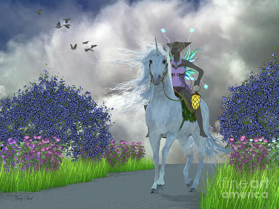 Fairy Lila with Unicorn Digital Art by Corey Ford