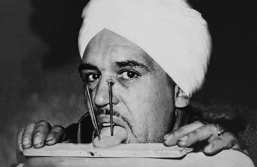 Fakir With Two Nails Knocked Into His Photograph by Keystone-france