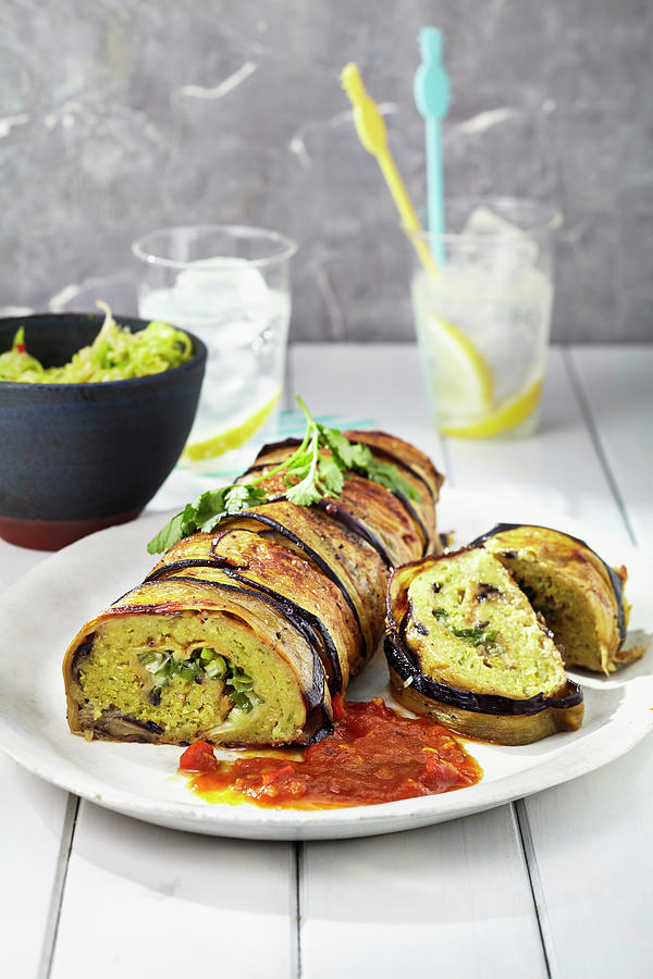 Falafel Roulade Wrapped In Aubergine With A Curry-tomato Sauce Photograph by Stockfood Studios /  Ulrike Holsten