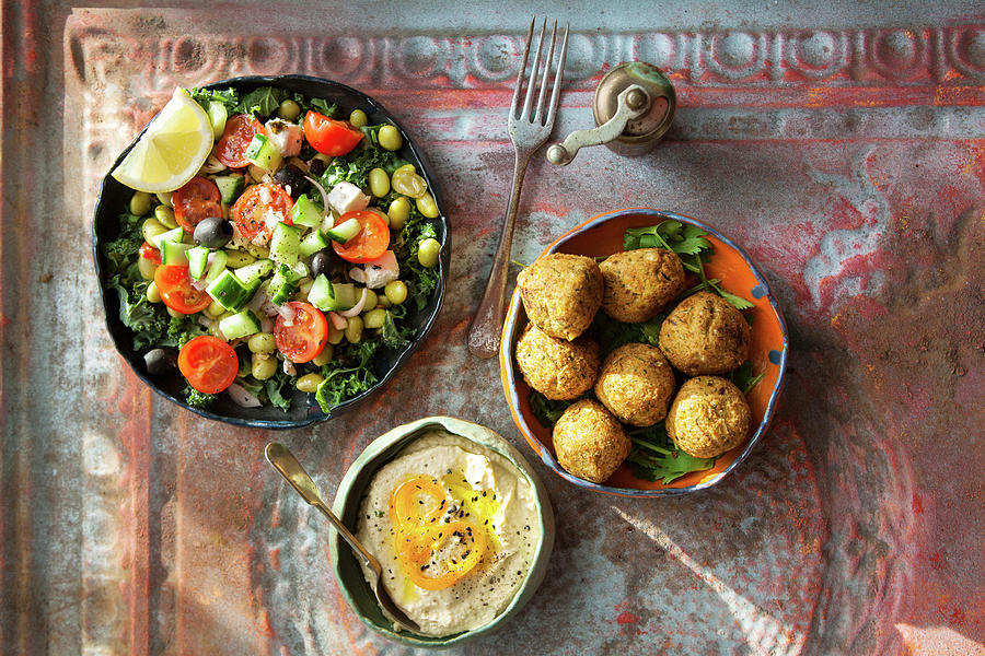 Falafel With Salad And Hummus Photograph by Lara Jane Thorpe