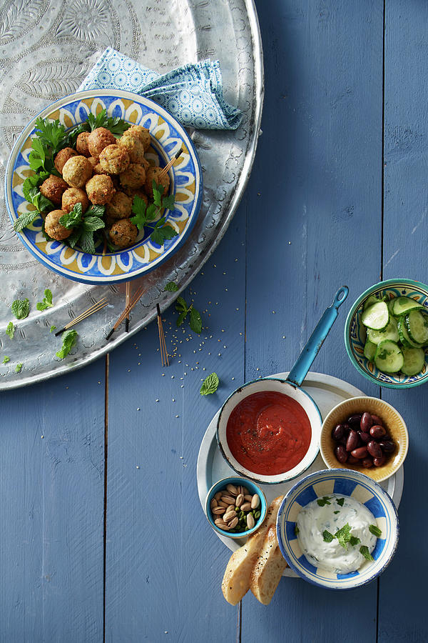 Falafel With Tomato Dip And Mint Yogurt Photograph by Jan-peter Westermann / Stockfood Studios