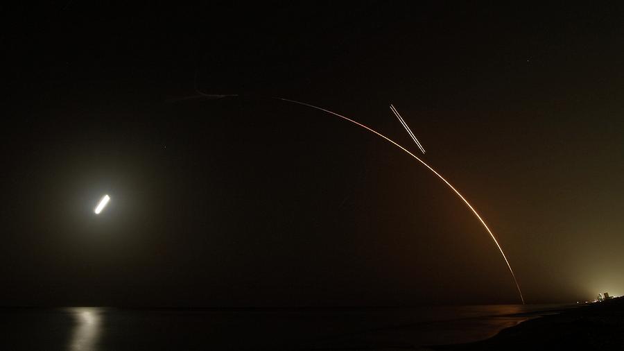 Falcon Heavy Launch And Re-entry Photograph
