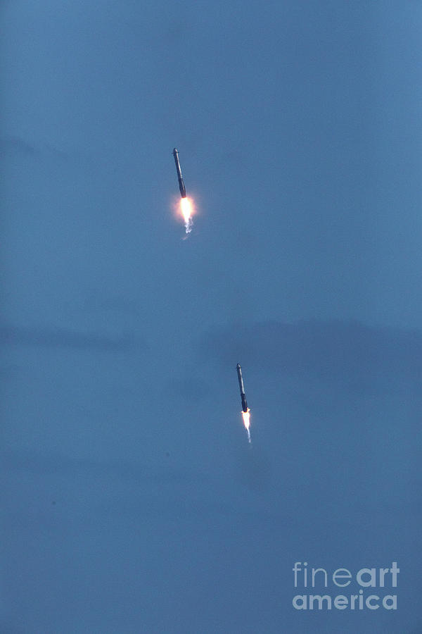 Falcon Heavy Side Cores Descending To Landing Site Photograph by Nasa/kim Shiflett/science Photo Library