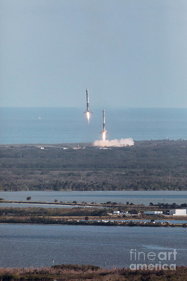 Falcon Heavy Side Cores Landing Photograph by Nasa/kim Shiflett/science Photo Library