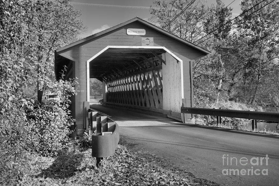 Fall Afternoon At The Silk Covered Bridge Black And White Photograph by Adam Jewell