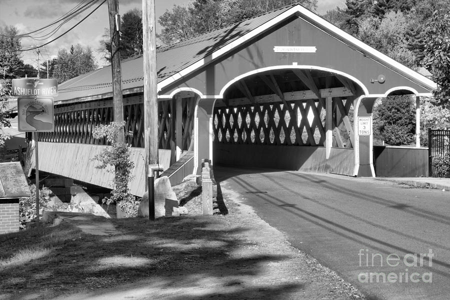 Fall Afternoon At The Thompson Covered Bridge Black And White Photograph by Adam Jewell