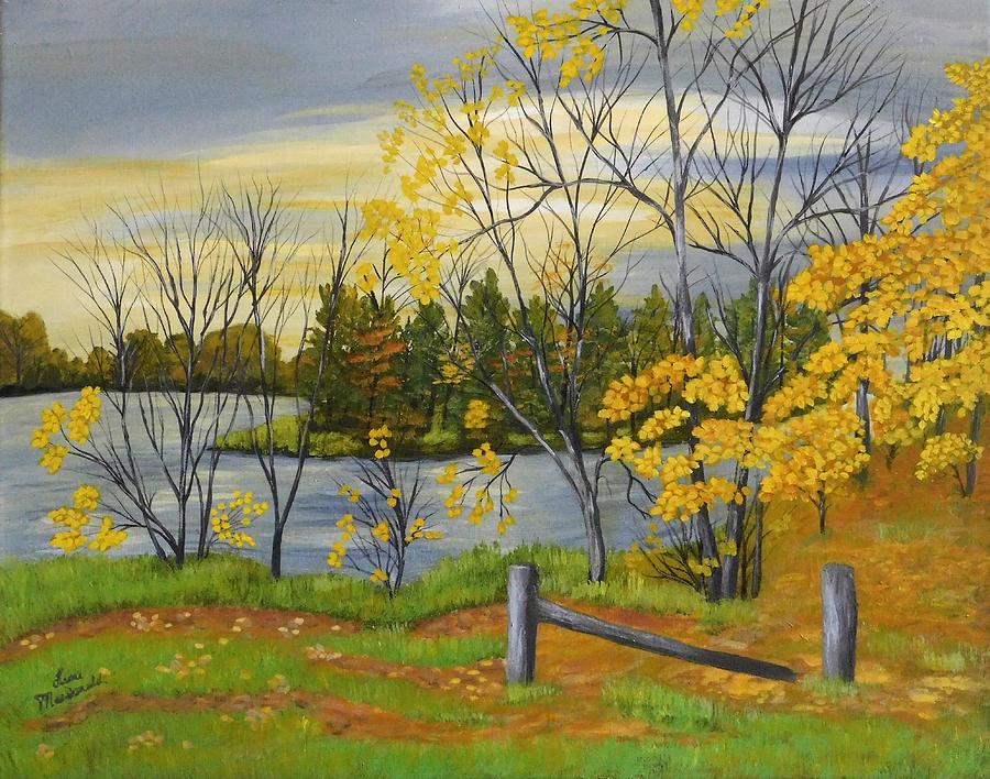Fall along the Raisin River Painting by Lisa MacDonald