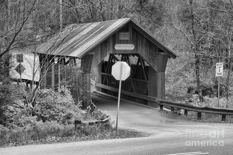 Fall At Emilys Covered Bridge Black And White Photograph by Adam Jewell