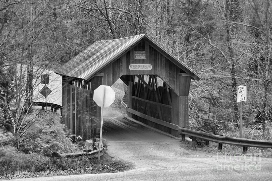 Fall At The Gold Brook Covered Bridge Black And White Photograph by Adam Jewell