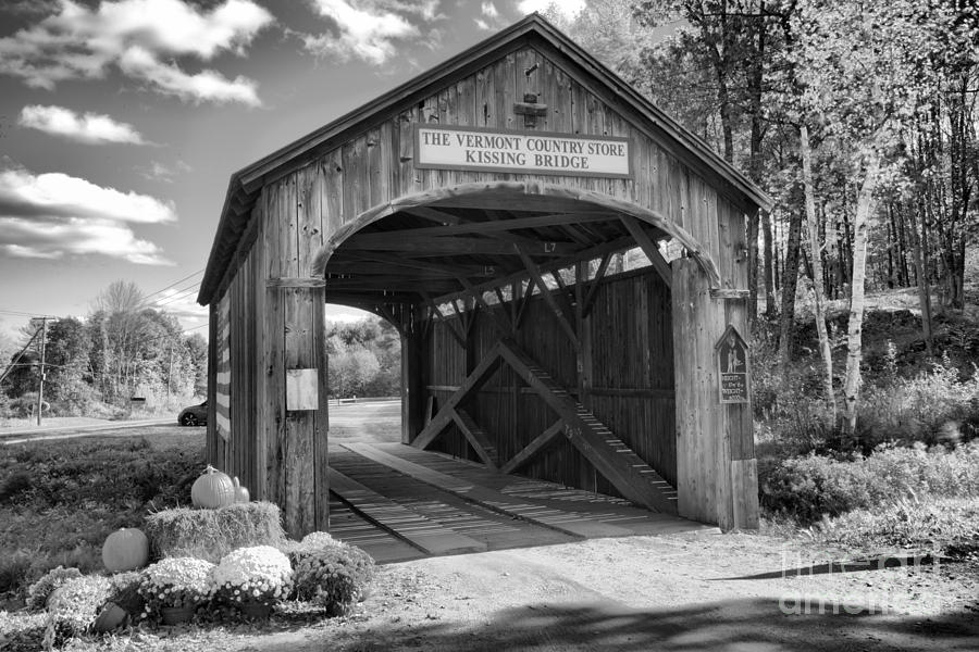 Fall At The Kissing Bridge Black And White Photograph by Adam Jewell