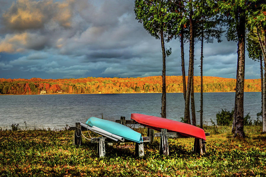 Fall Color and Kayaks DSC_0626 Digital Art by Michael Thomas