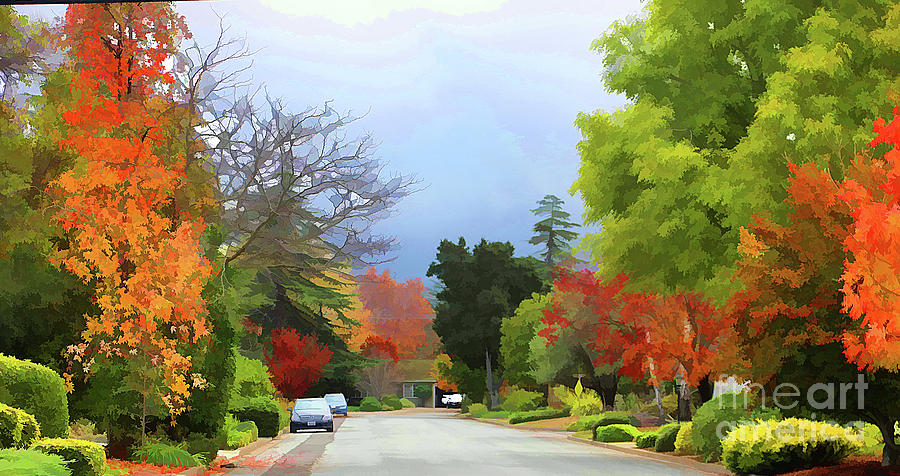 Fall Color Neighborhood Northern California  Digital Art by Chuck Kuhn