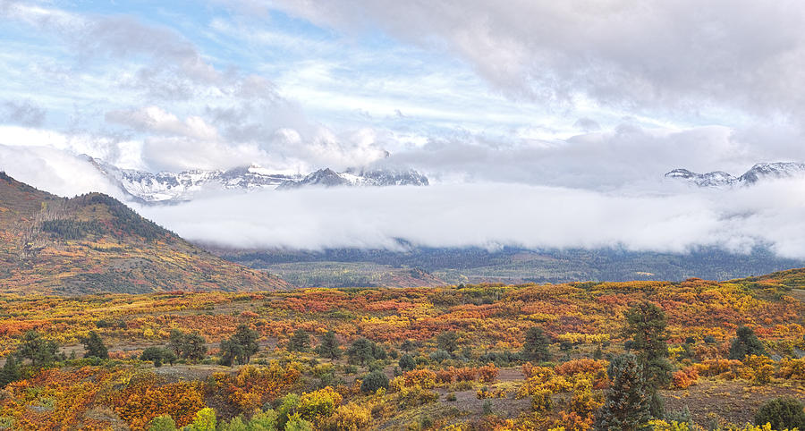 Fall Colors And Low Clouds Photograph by Larry J. Douglas