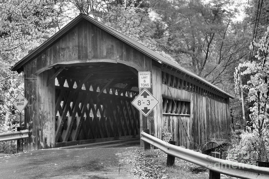 Fall Colors At The Coombs Covered Bridge Black And White Photograph by Adam Jewell