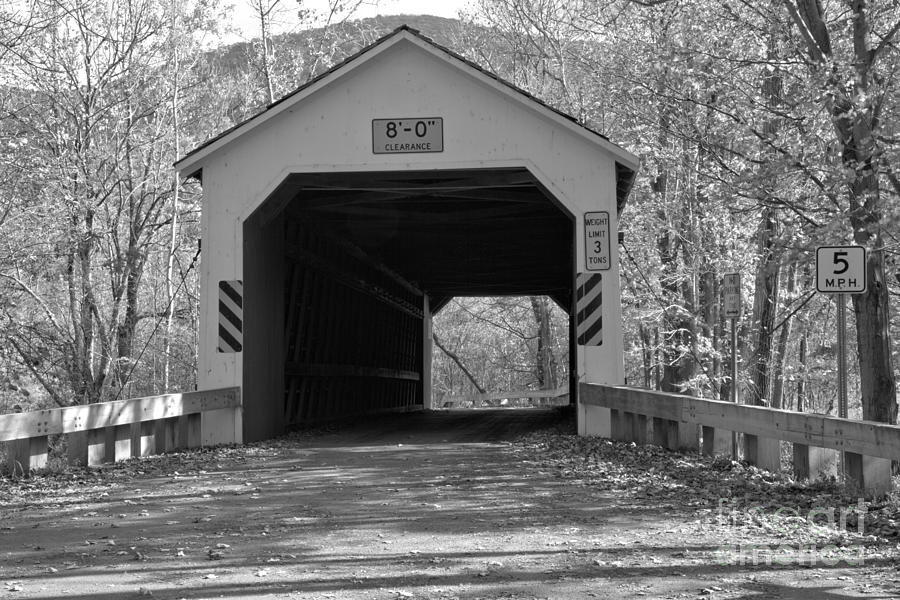 Fall Colors At The Eagleville Covered Bridge Black And White Photograph by Adam Jewell
