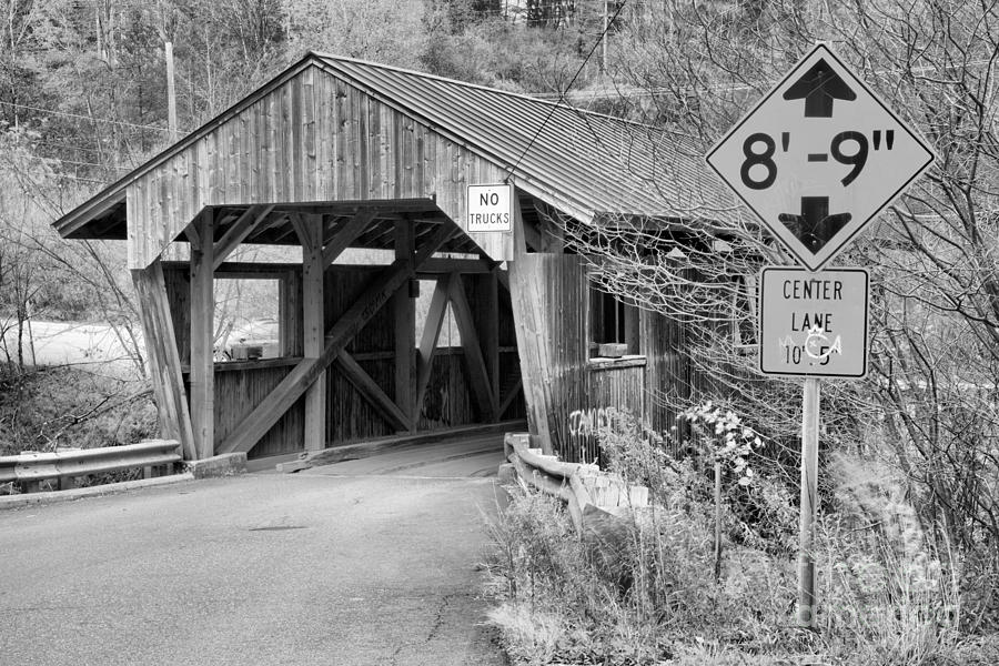 Fall Colors At The Power House Covered Bridge Black And White Photograph by Adam Jewell