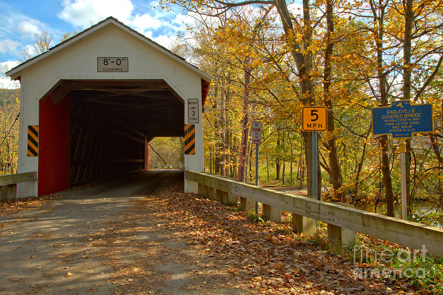 Fall Day At The Eagleville Covered Bridge Photograph by Adam Jewell