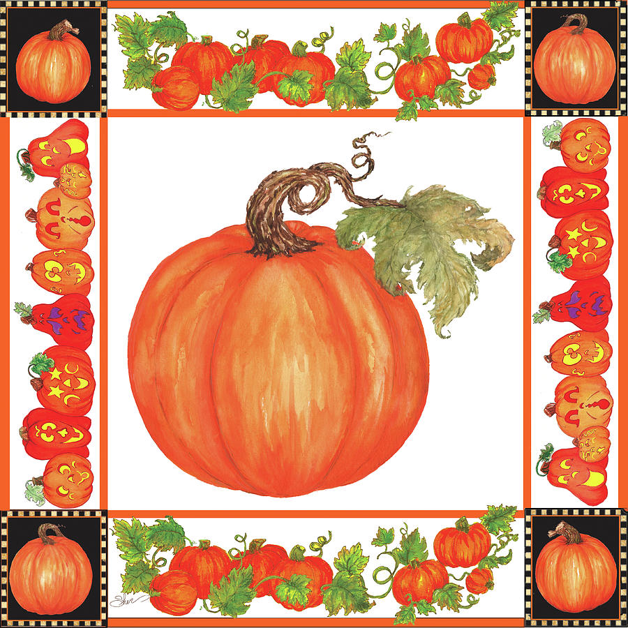 Halloween Mixed Media - Fall Festival Pumpkin Plaque Napkin by Sher Sester