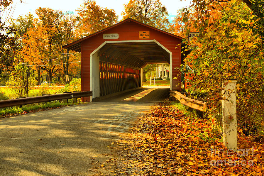 Fall Foliage At The Henry Covered Bridge Photograph by Adam Jewell ...