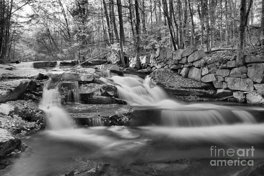 Fall Foliage At Stickney Brook Falls Black And White Photograph by Adam Jewell