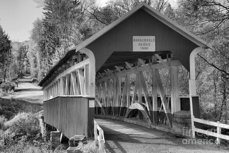 Fall Foliage At The Barronvale Covered Bridge Black And White Photograph by Adam Jewell