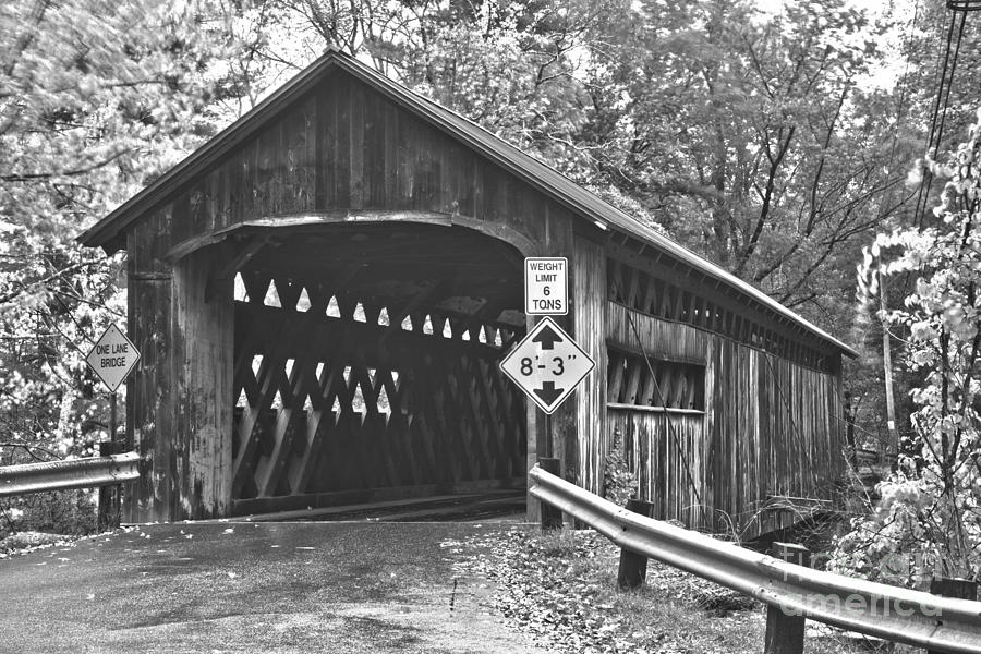 Fall Foliage At The Coombs Covered Bridge Black And White Photograph by Adam Jewell