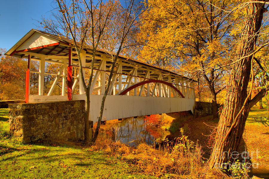 Fall Foliage At The Dr. Knisley Covered Bridge Photograph by Adam Jewell