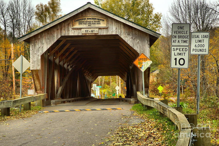 Fall Foliage At The Junction Covered Bridge Photograph by Adam Jewell