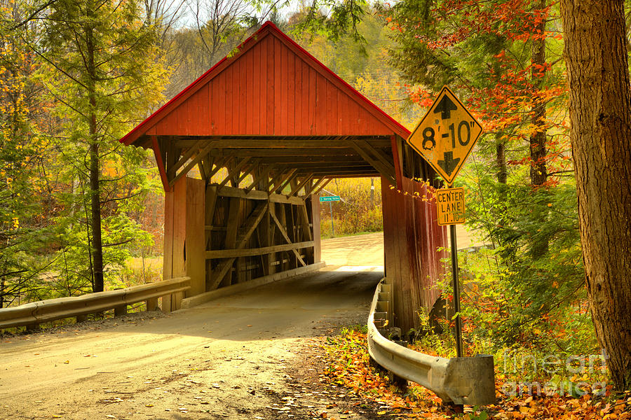 Fall Foliage Over The Red Covered Bridge Photograph by Adam Jewell