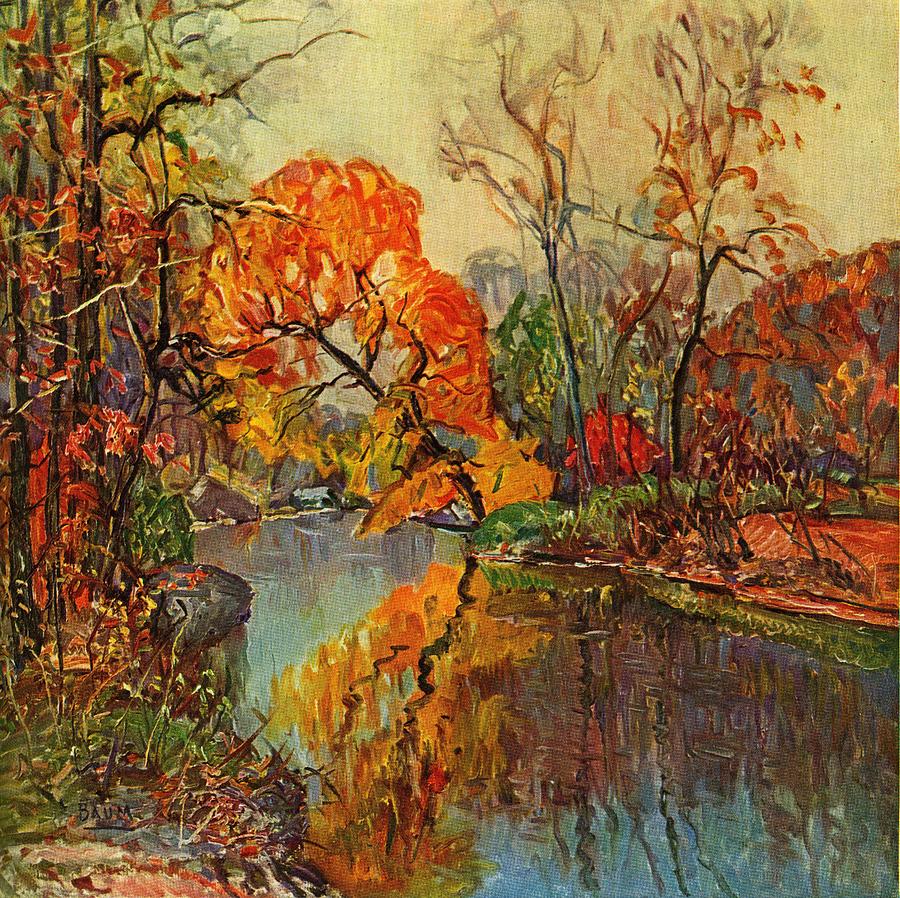 Vintage Drawing - Fall Landscape by Baum