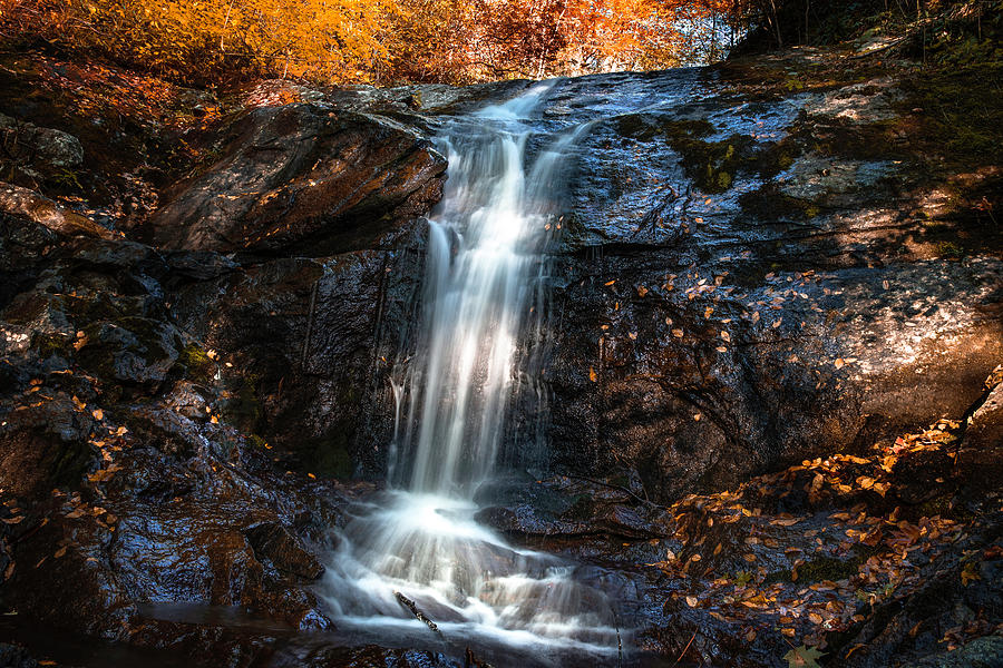Fall landscape Long Exposure water fall in blue ridge parkway during sunset Photograph by Rod Gimenez