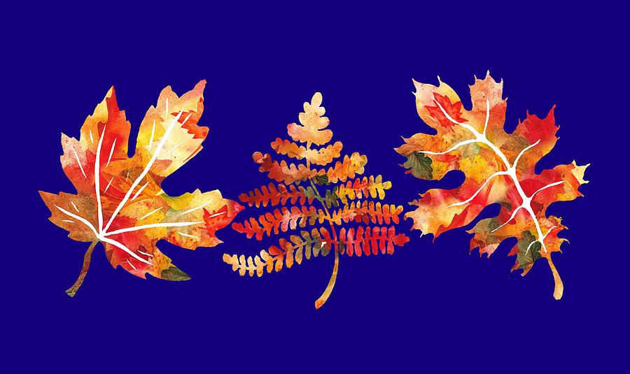 Fall Leaves Watercolor Silhouettes Oak Maple Fern Painting by Irina Sztukowski