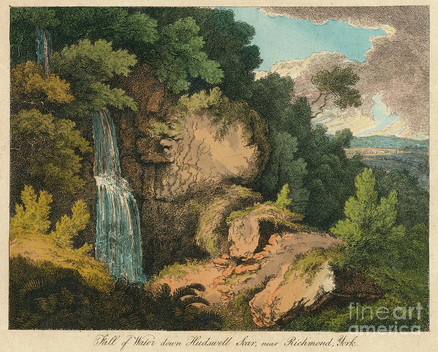 Fall Of Water Down Hudswell Scar Drawing by Print Collector
