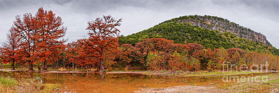 Fall Panorama of Old Baldy and Frio River at Garner State Park - Magers Crossing Texas Hill Country Photograph by Silvio Ligutti