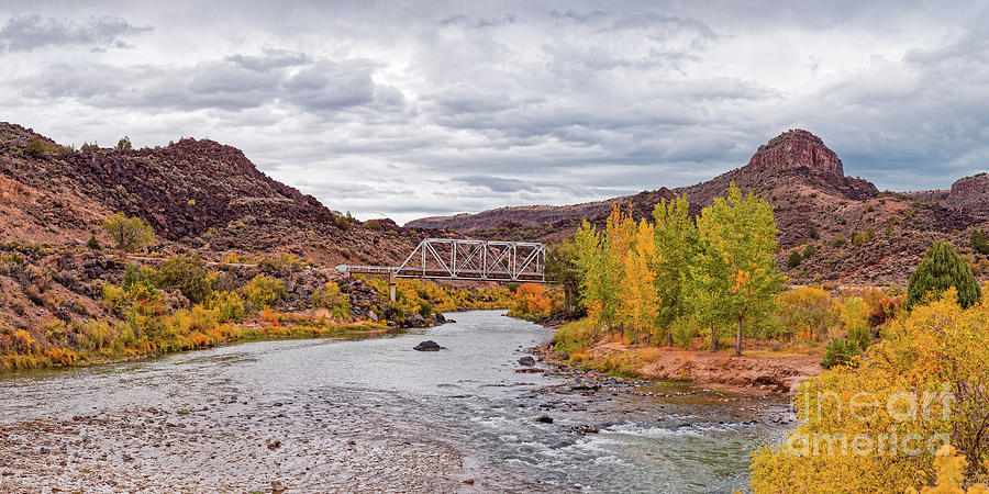 Fall Panorama of Rio Grande del Norte at Orilla Verde and Taos Canyon - New Mexico Desert Southwest Photograph by Silvio Ligutti