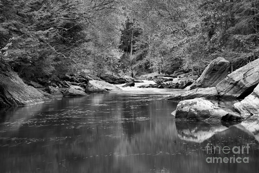 Fall Reflections In Slippery Rock Creek Black And White Photograph by Adam Jewell