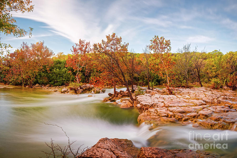 Fall Scene at Barton Creek Twin Falls - Austin Texas Hill Country Photograph by Silvio Ligutti