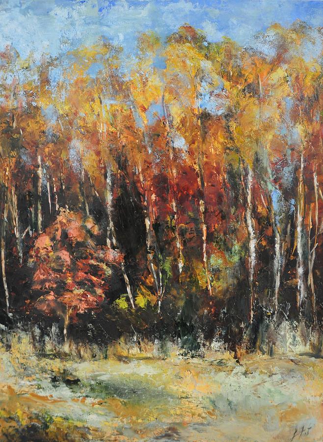 Fall Trees Redux Painting by Lindsay Frost