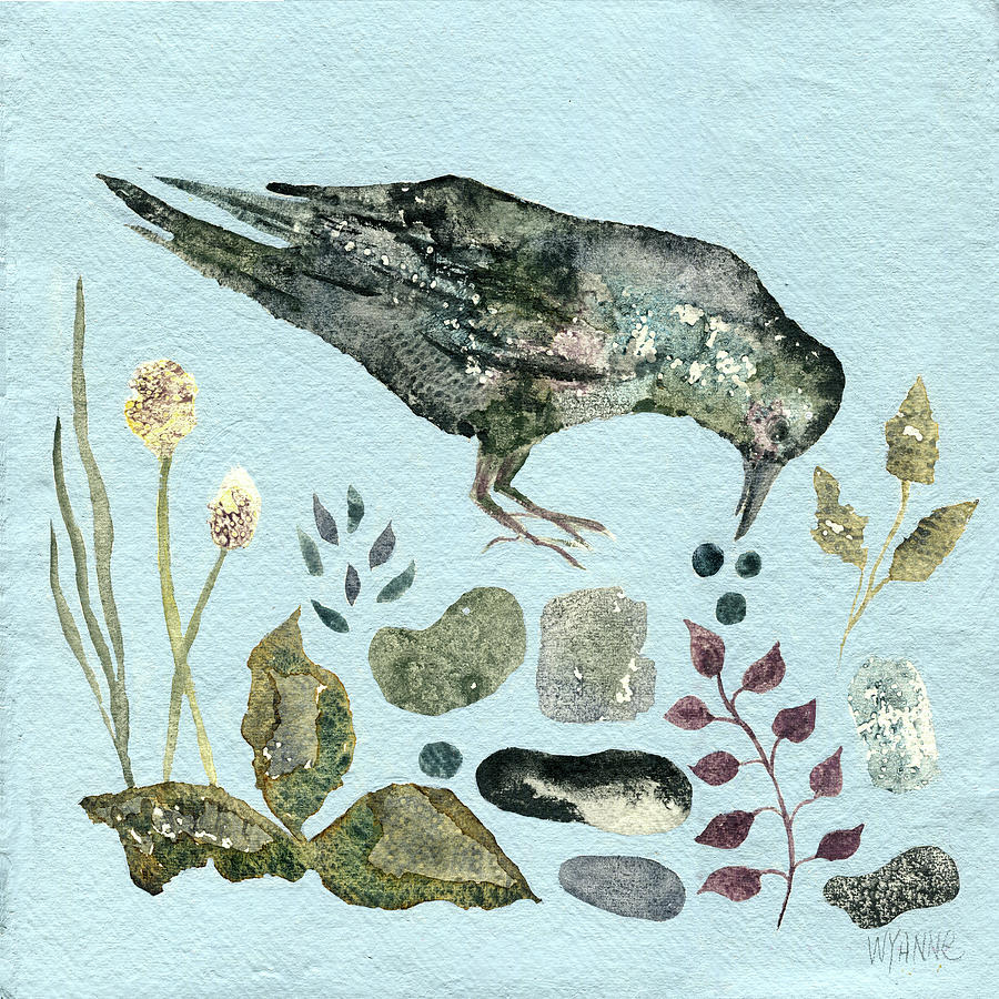 Bird Painting - Fallen Blueberries by Wyanne