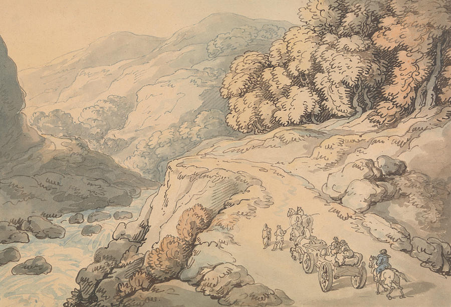 Falls on the River Conwy, North Wales Drawing by Thomas Rowlandson